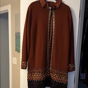 Brown beautifulEmbellished Long Cardigan with blouse. Sold as set. Chicos size 3